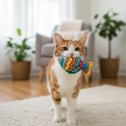 猫咪叼鱼玩耍