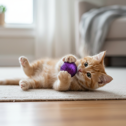 小猫仰躺抱球图