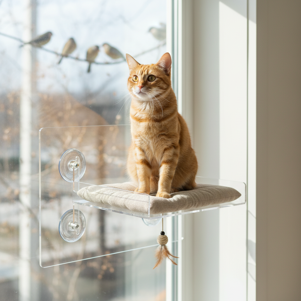 猫咪坐立观鸟图